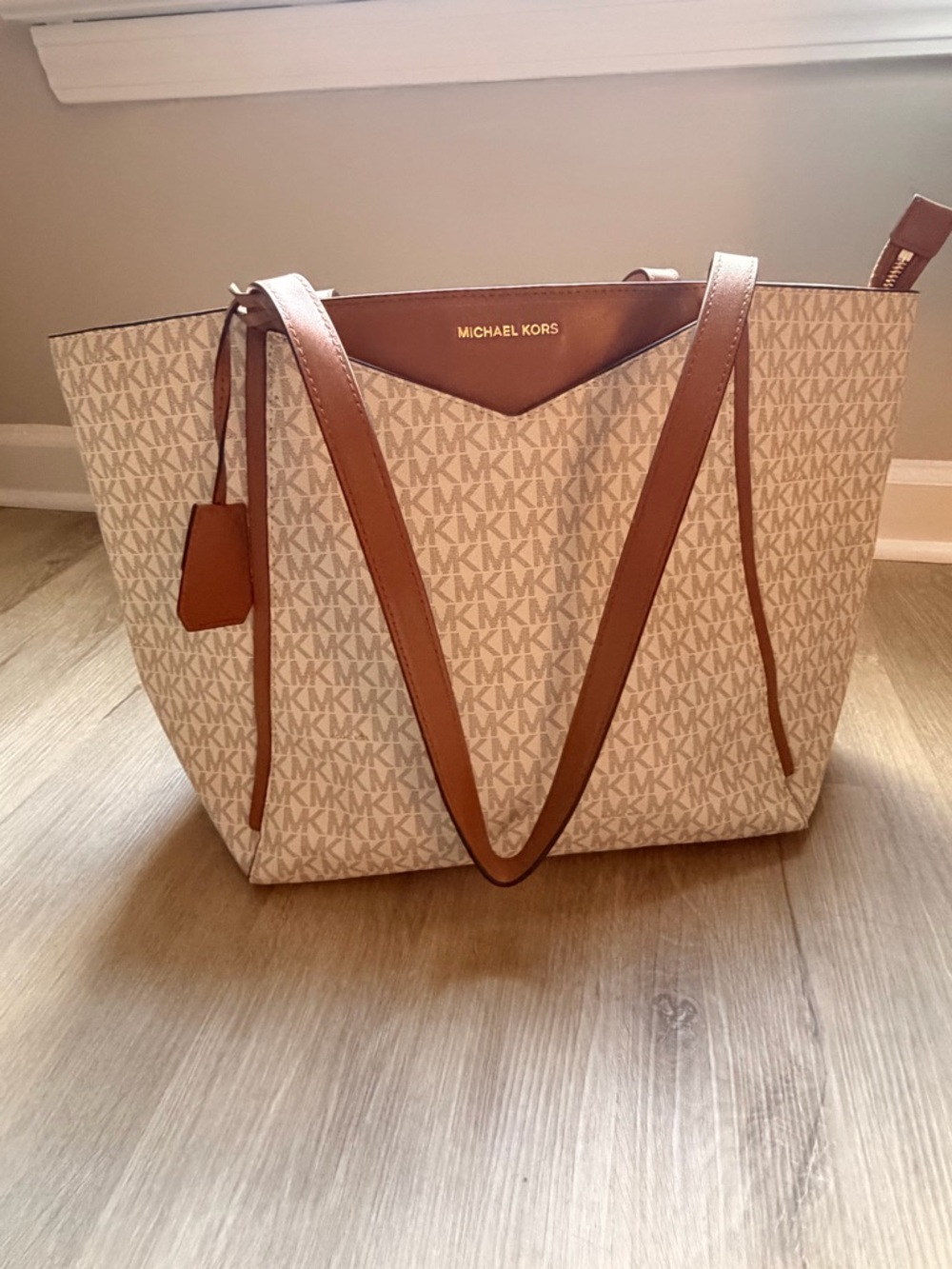 Michael Kors Beige and Brown MK Logo Tote
